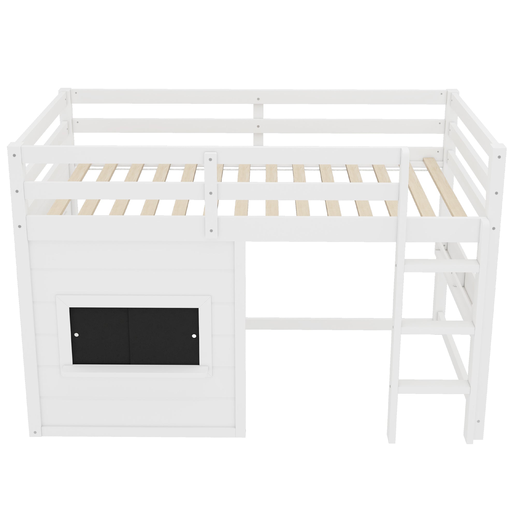 Twin Size Loft Bed With Playful Sliding Chalkboard