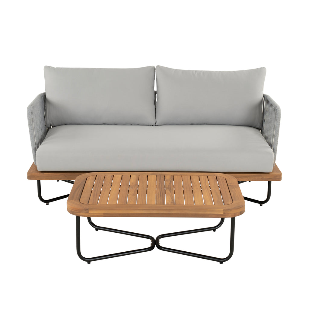 Lucca Outdoor Acacia Wood Rope Woven Sofa Sectional Set