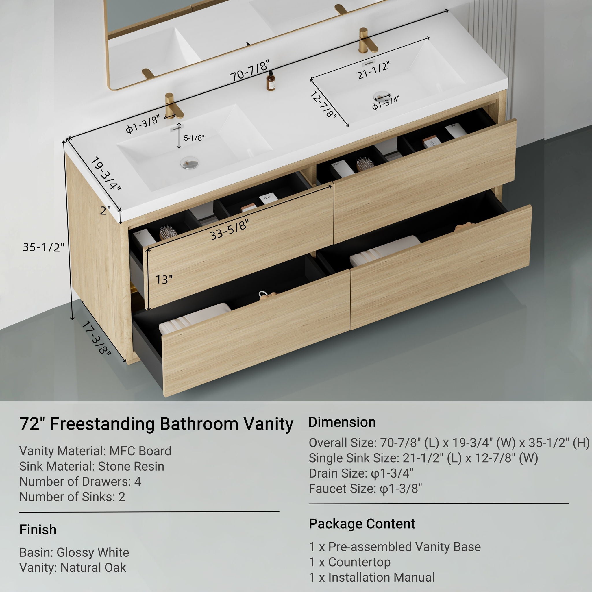Bathin Freestanding Bathroom Vanity With Double Sinks