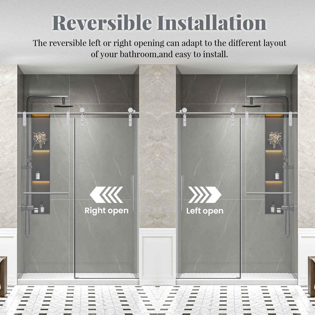 Frameless Single Sliding Shower Door with Towel Rail