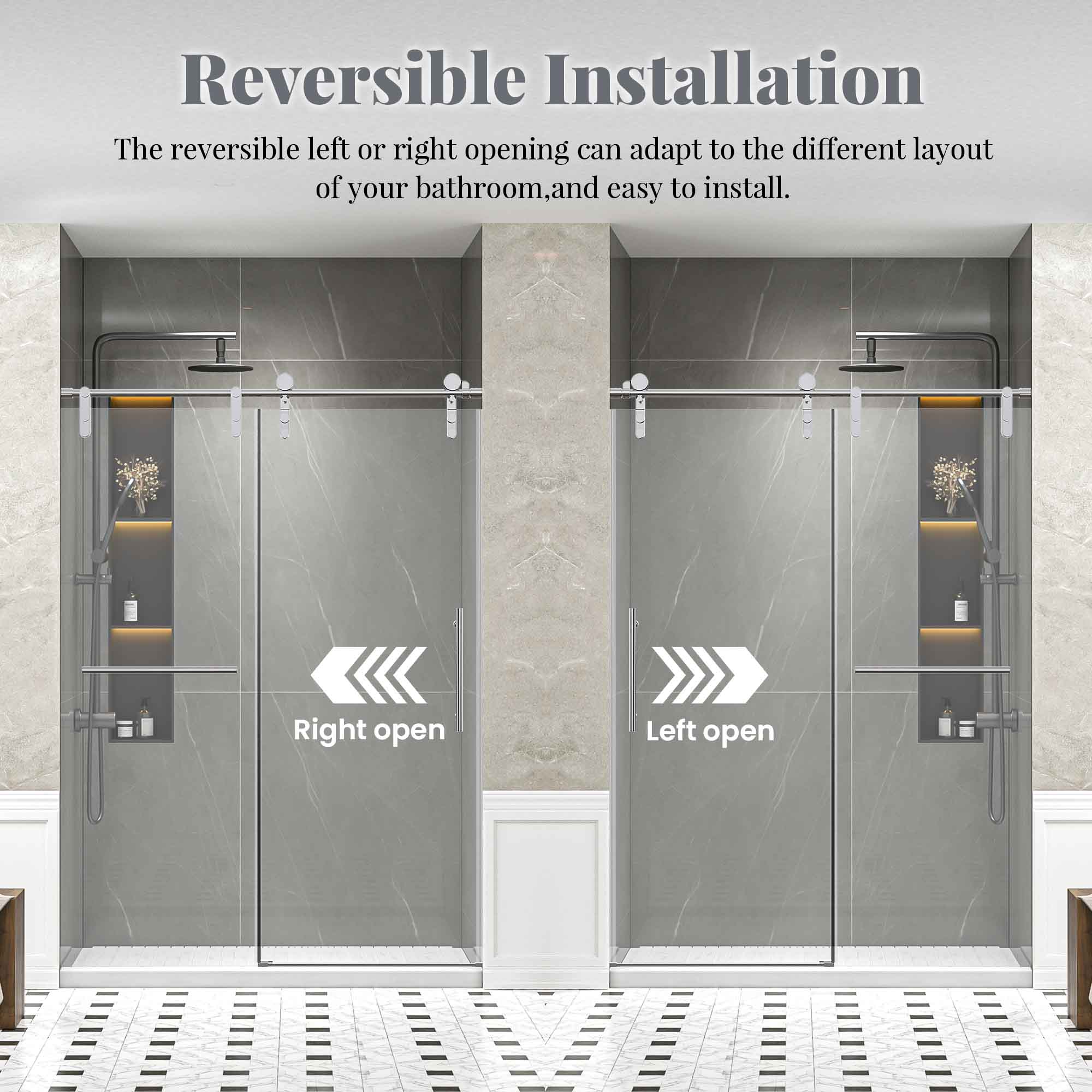 Frameless Single Sliding Shower Door with Towel Rail