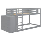 Twin Over Twin Bunk Bed with 4 Drawers and 3 Shelves - Gray