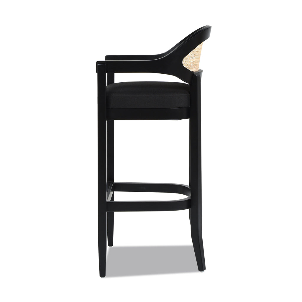 Americana Mid-Century Modern Cane Back Bar Stool in Jet