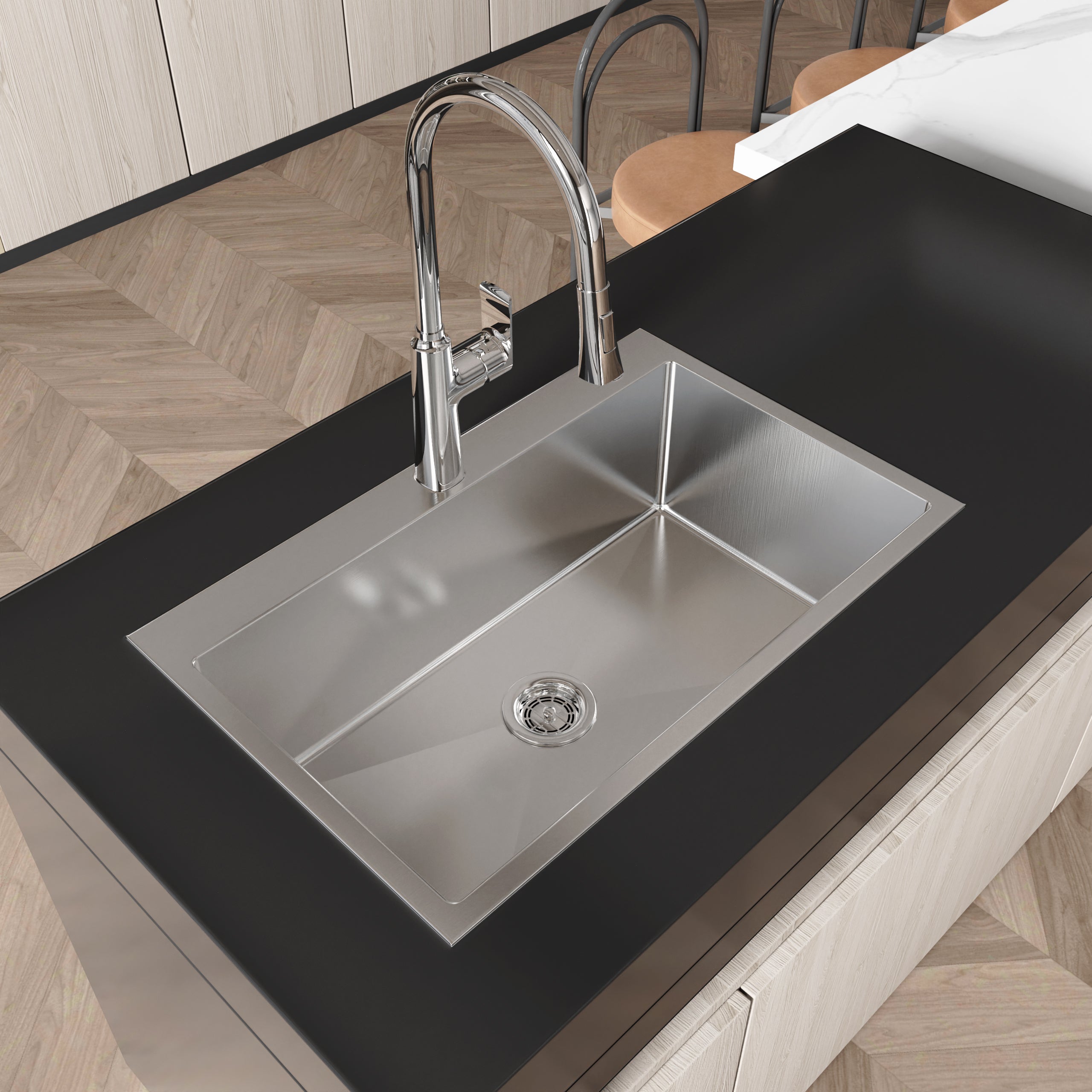 Stainless Steel Kitchen Sink, 30"x19" Single Bowl