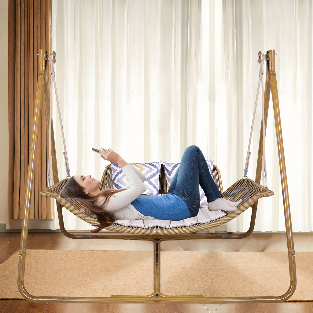 Freestanding Double Egg Swing Chair with Stand