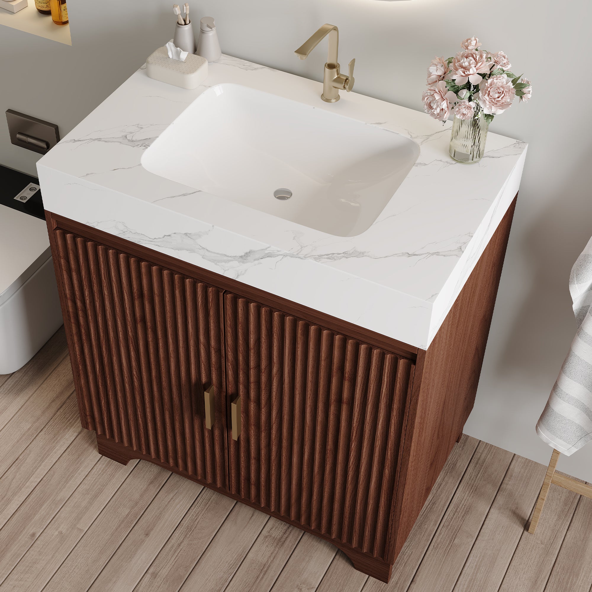 30" Freestanding Sintered Stone Countertop Bathroom Vanity