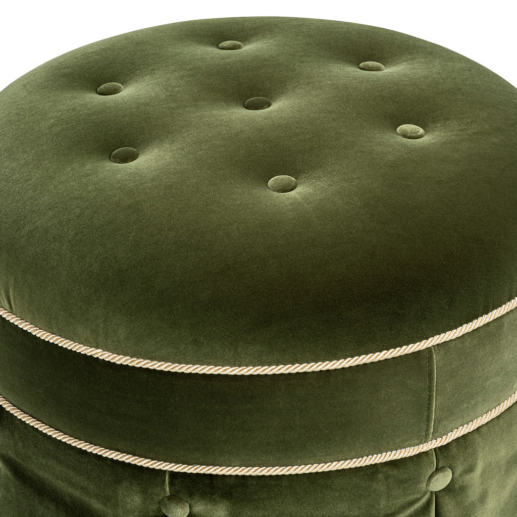 Maribel 24-Inch Round Upholstered Accent Ottoman, Olive