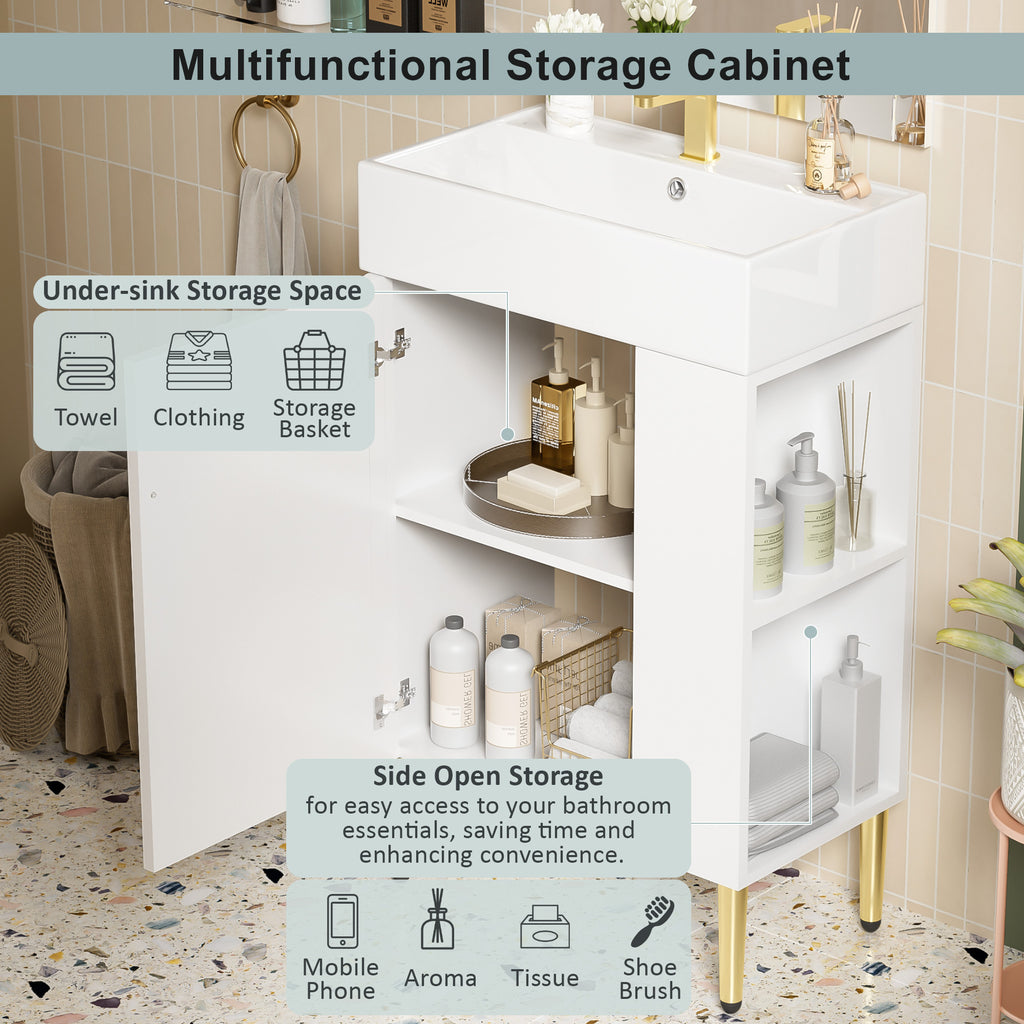 21.6" White Right Side Storage Bathroom Vanity
