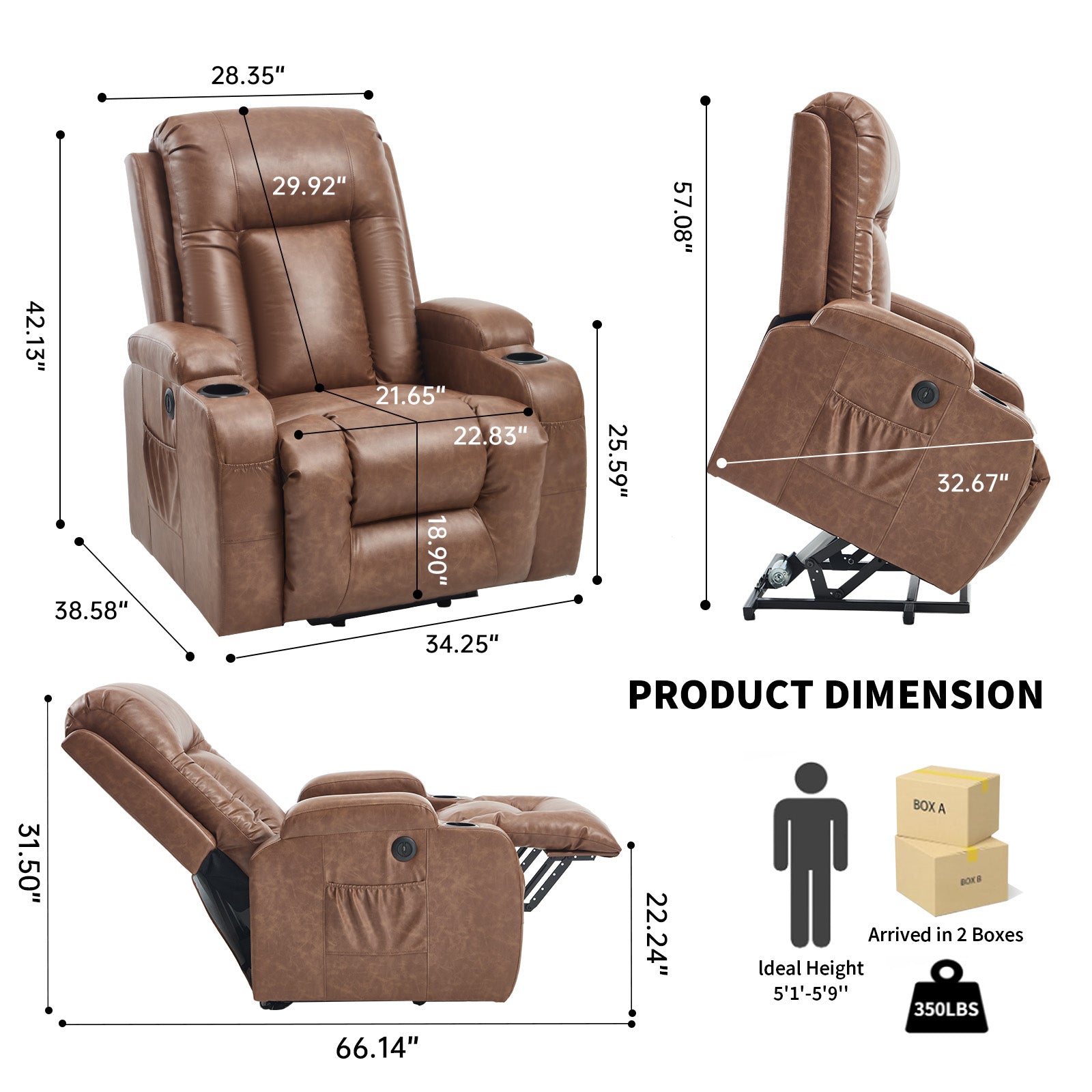 Brown PU Infinite Position Power Lift Recliner Chair