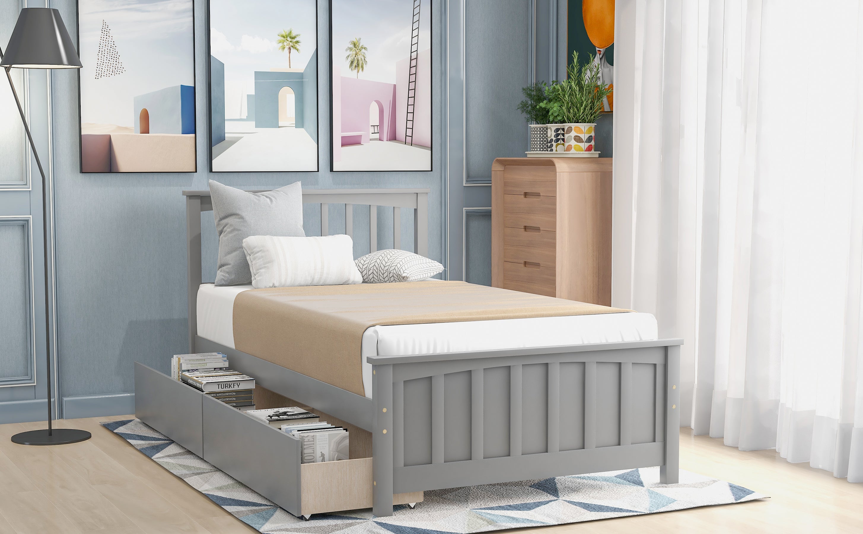 Twin Size Platform Bed with Two Drawers