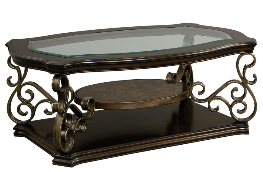 Cocktail Table with Glass Top and Metal Legs