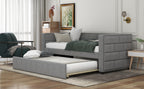 Twin Size Daybed with Trundle, Upholstered Daybed with Padded Back