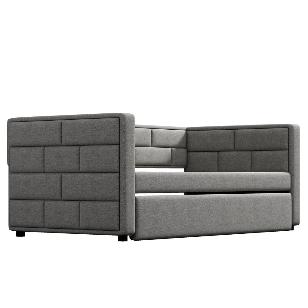 Twin Size Daybed with Trundle, Upholstered Daybed with Padded Back