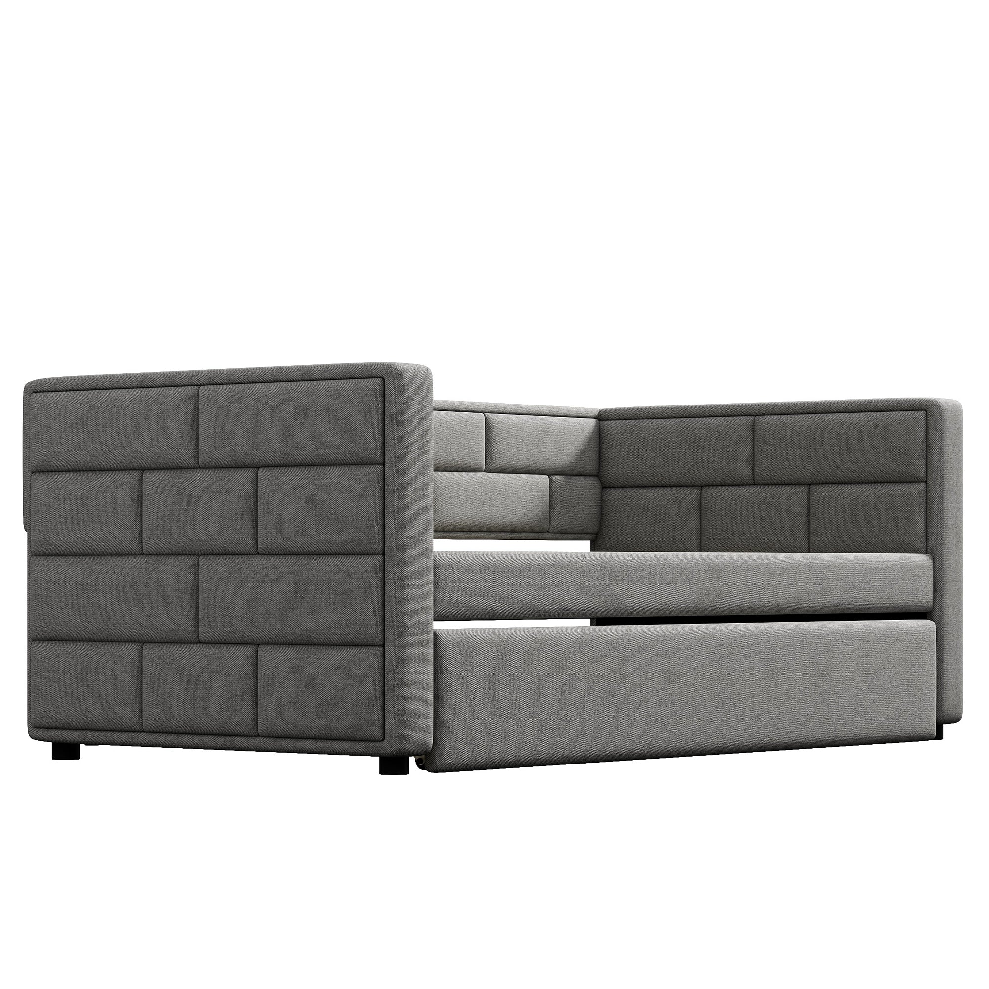 Twin Size Daybed with Trundle, Upholstered Daybed with Padded Back