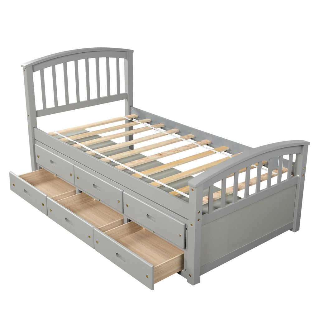 Orisfur Twin Size Platform Storage Bed with 6 Drawers