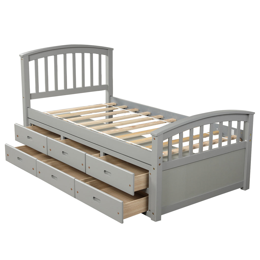 Orisfur Twin Size Platform Storage Bed with 6 Drawers