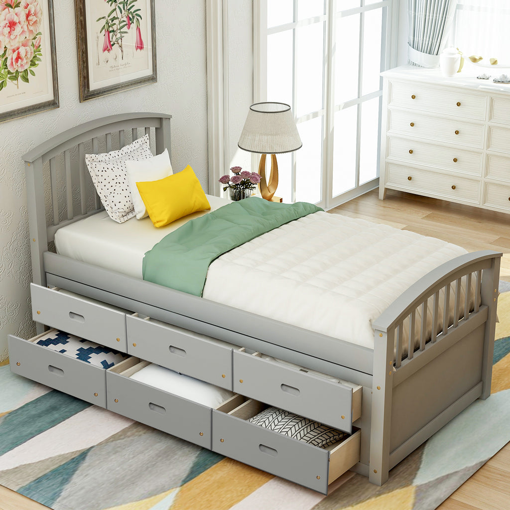 Orisfur Twin Size Platform Storage Bed with 6 Drawers