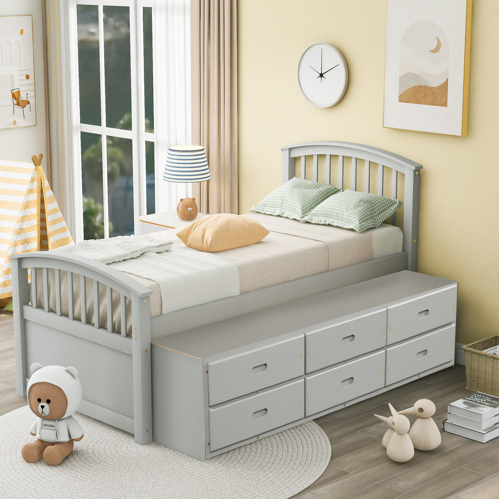 Orisfur Twin Size Platform Storage Bed with 6 Drawers