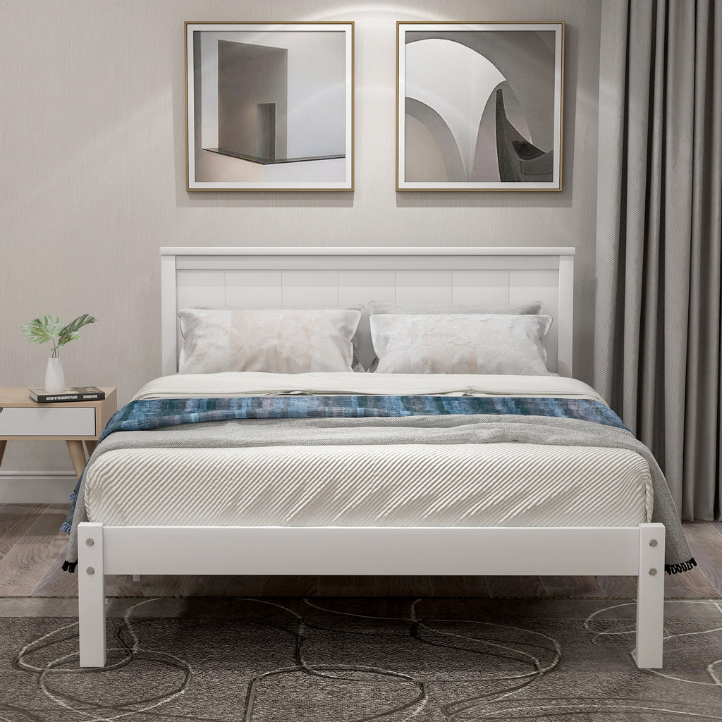 Platform Bed Frame with Headboard, Wood Slat Support, Twin, White
