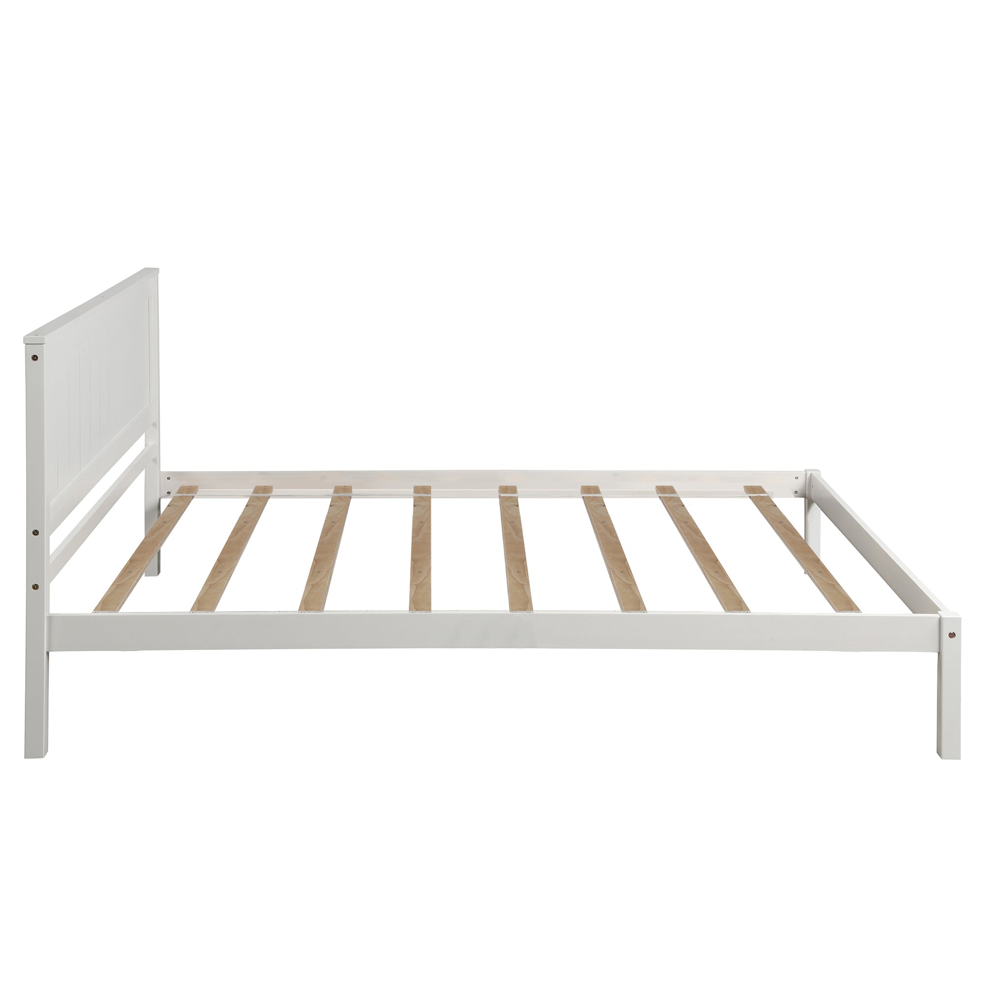 Platform Bed Frame with Headboard, Wood Slat Support, Twin, White