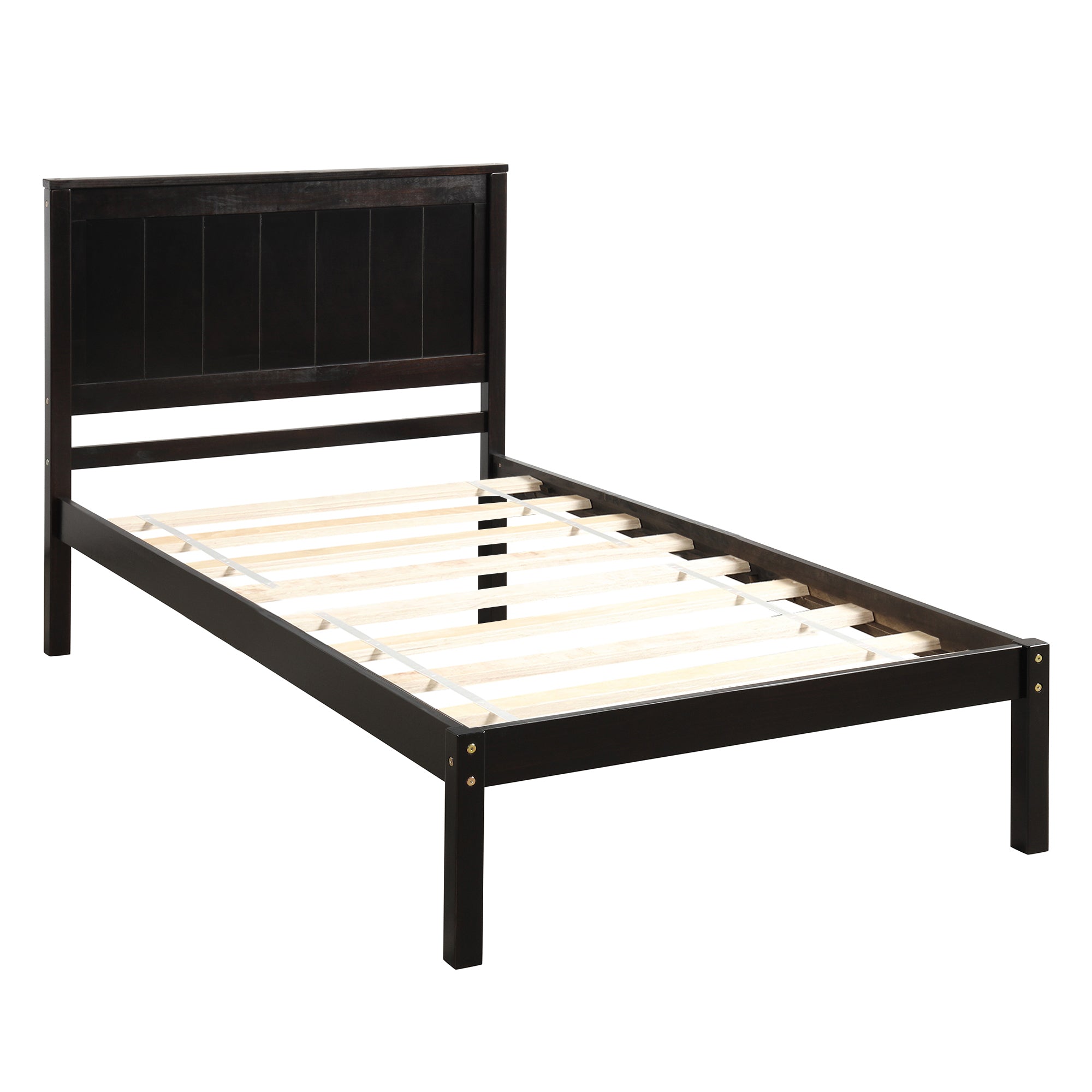 Platform Bed Frame with Headboard, Wood Slat Support, Twin, Espresso