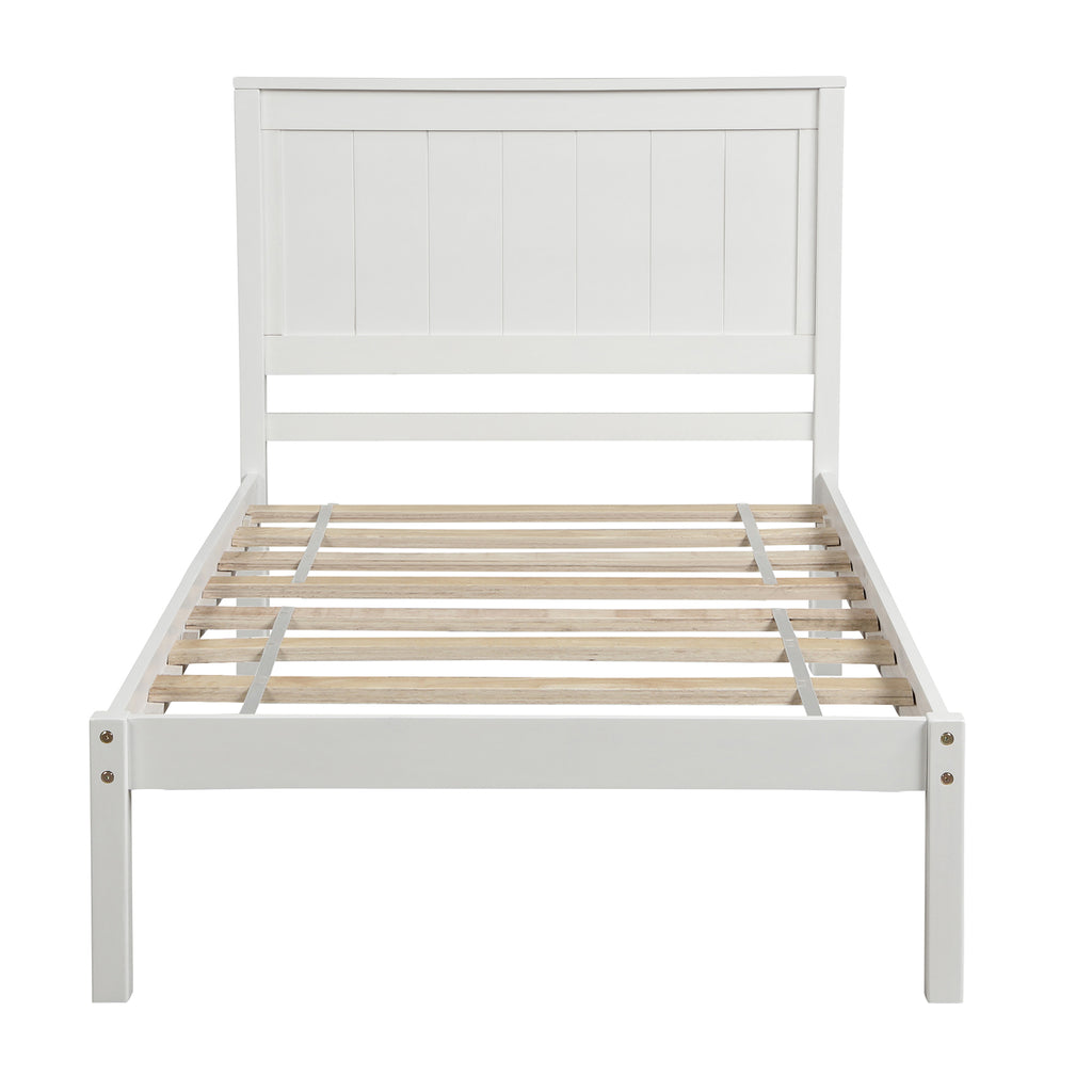 Platform Bed Frame with Headboard, Wood Slat Support, Twin, White