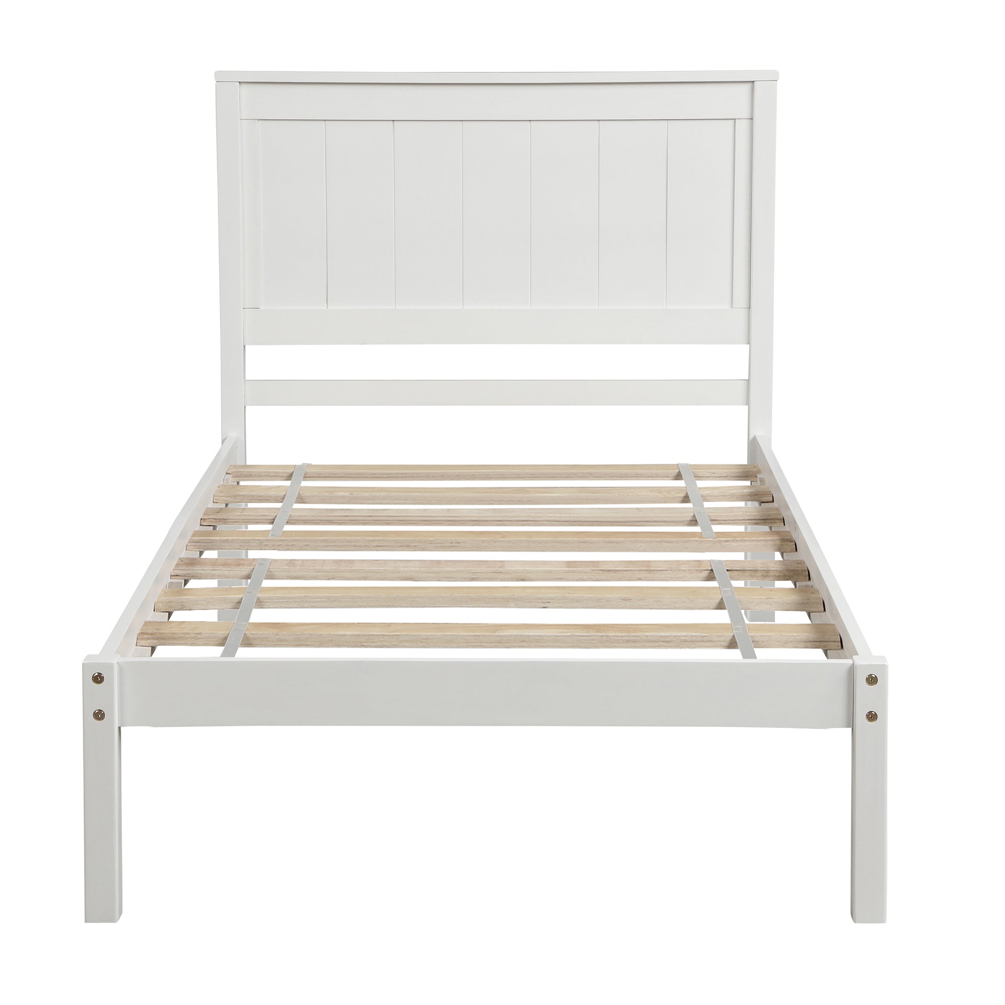 Platform Bed Frame with Headboard, Wood Slat Support, Twin, White
