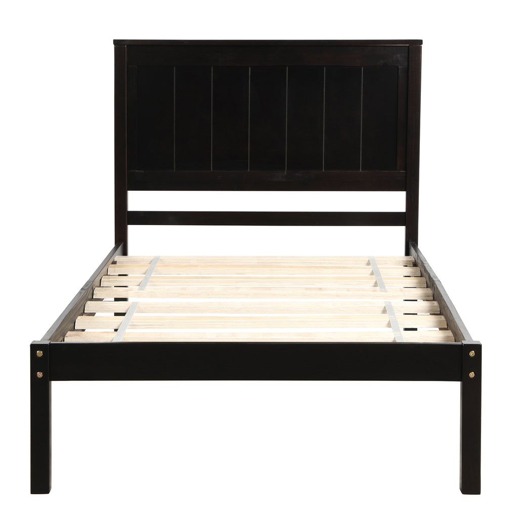 Platform Bed Frame with Headboard, Wood Slat Support, Twin, Espresso