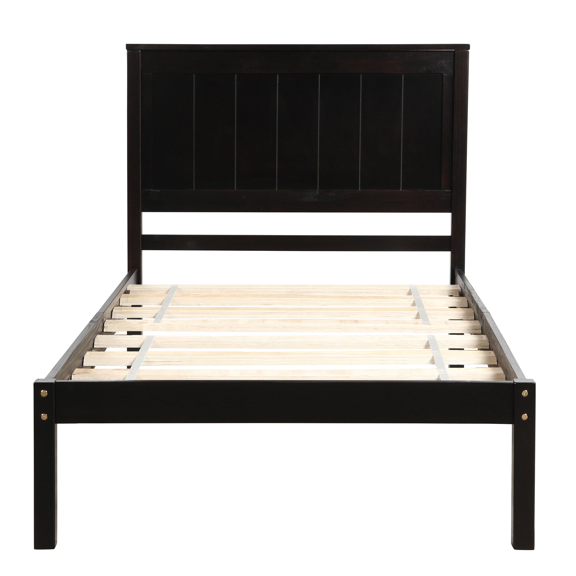 Platform Bed Frame with Headboard, Wood Slat Support, Twin, Espresso