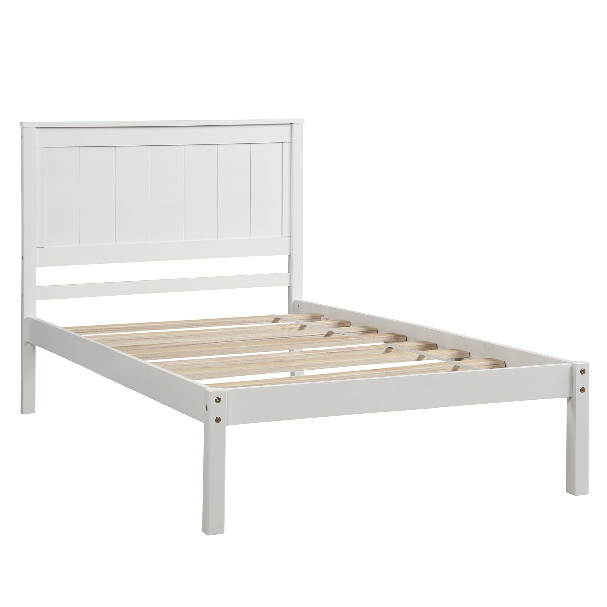 Platform Bed Frame with Headboard, Wood Slat Support, Twin, White