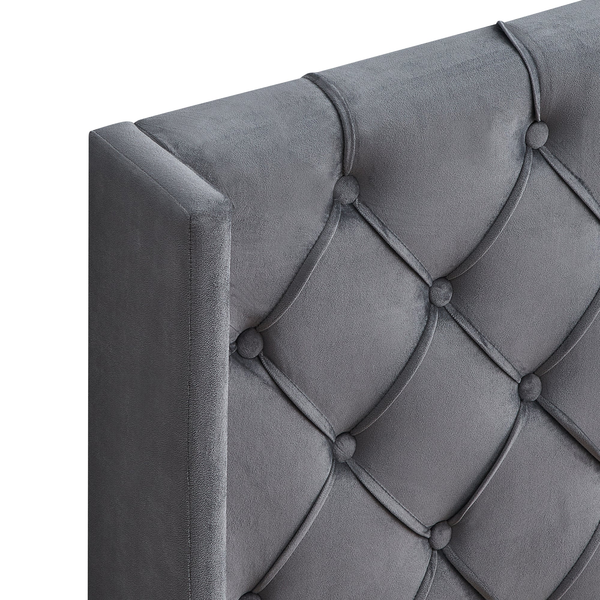 Velvet Button Tufted Upholstered Bed