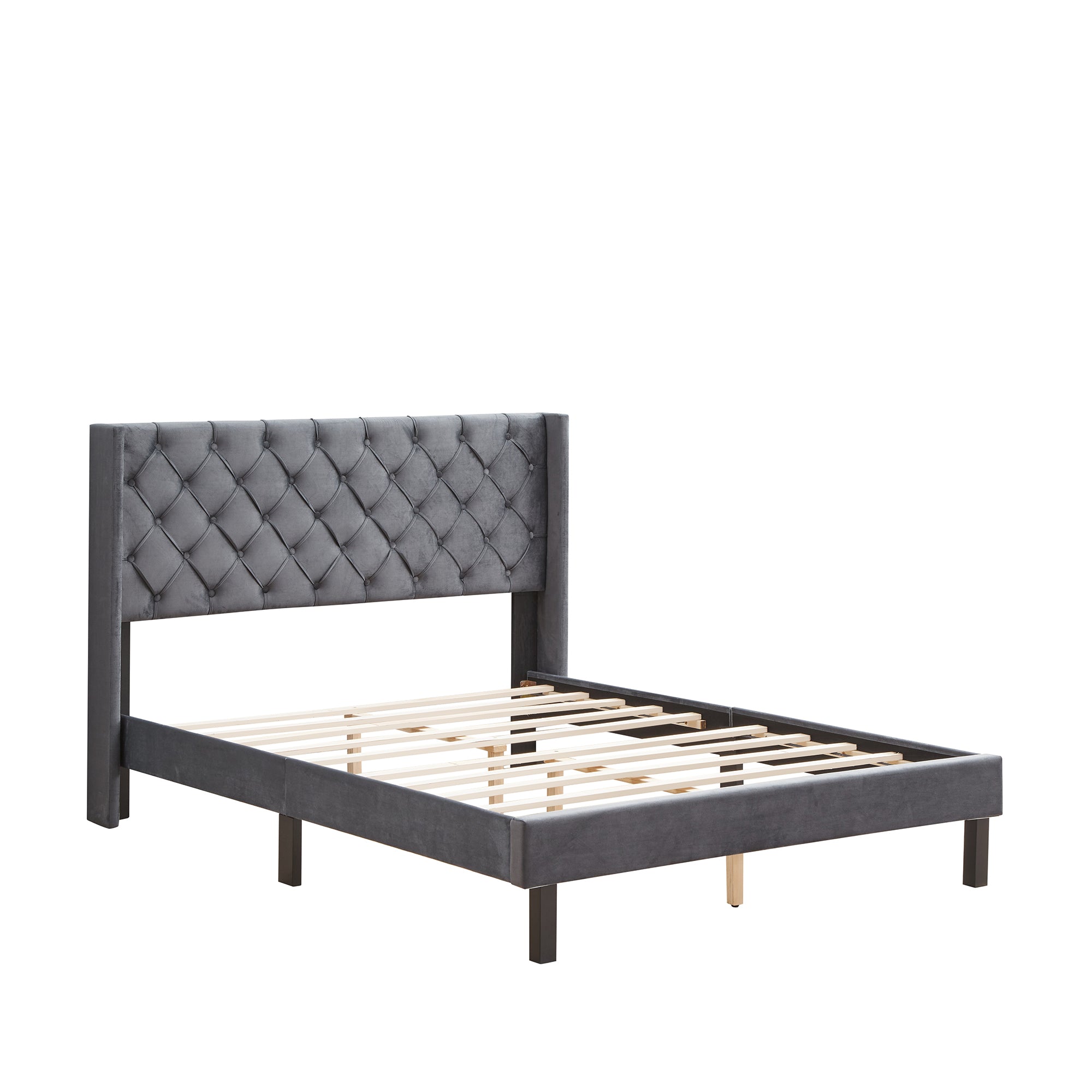 Velvet Button Tufted Upholstered Bed