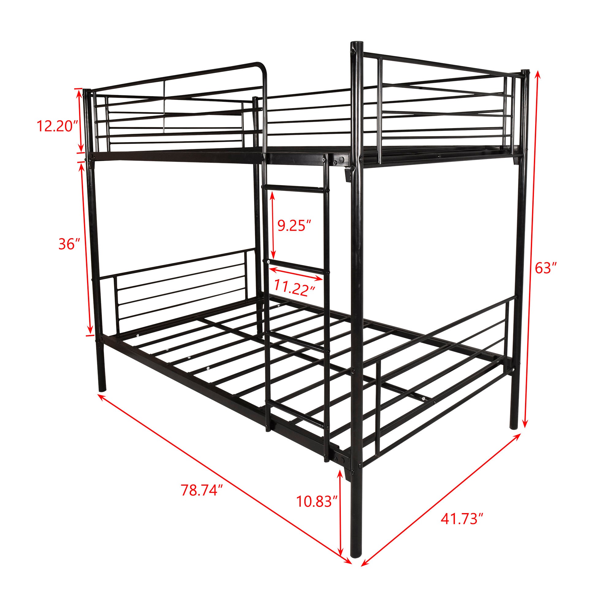 Twin Over Twin Bunk Bed, Metal Frame with Ladder