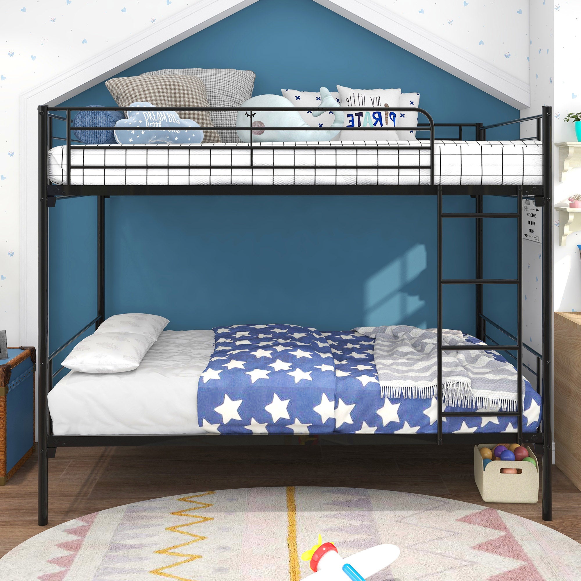 Twin Over Twin Bunk Bed, Metal Frame with Ladder