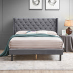 Velvet Button Tufted Upholstered Bed