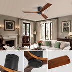 52 Inch Low Profile Ceiling Fan DC 3 Wood Fan Blade