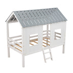 Twin Size Low Loft House Bed with Roof and Two Front Windows