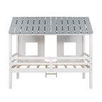 Twin Size Low Loft House Bed with Roof and Two Front Windows