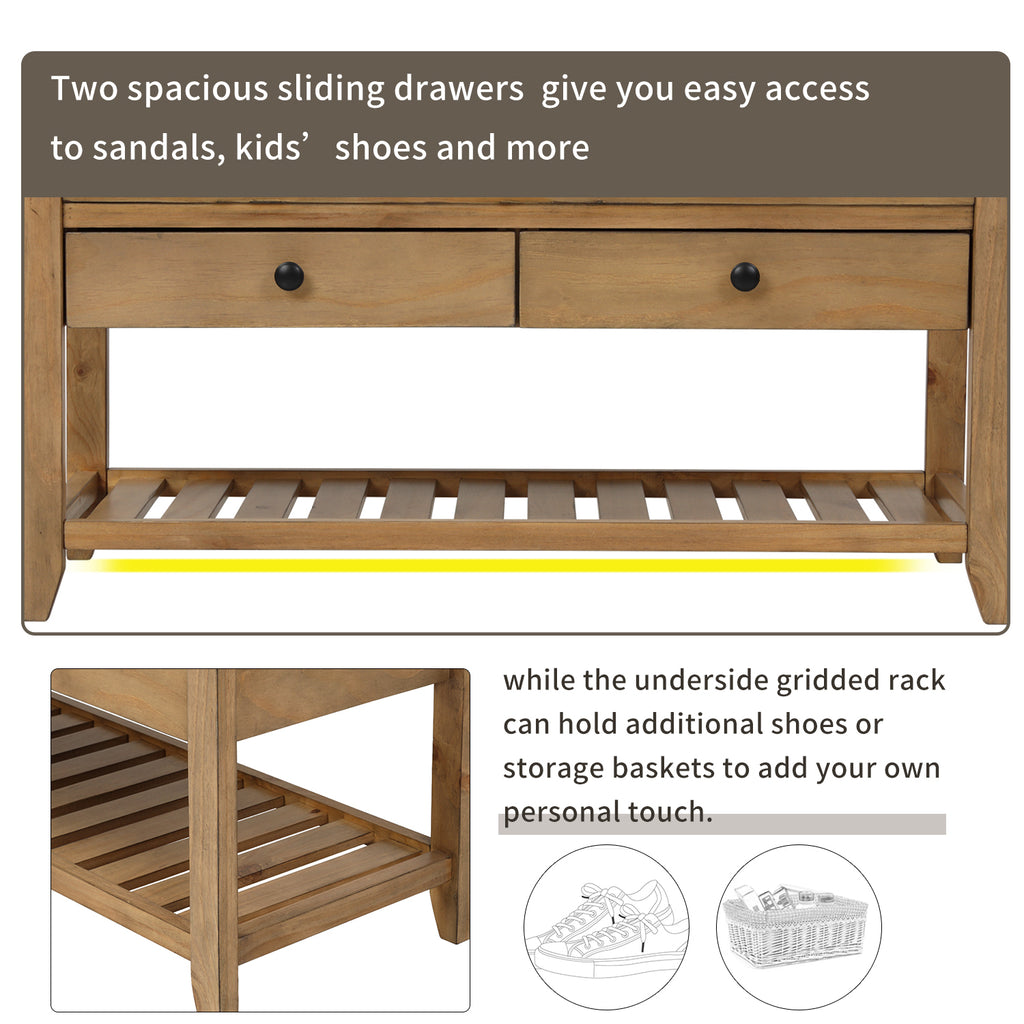 TREXM Shoe Rack with Cushioned Seat and Drawers