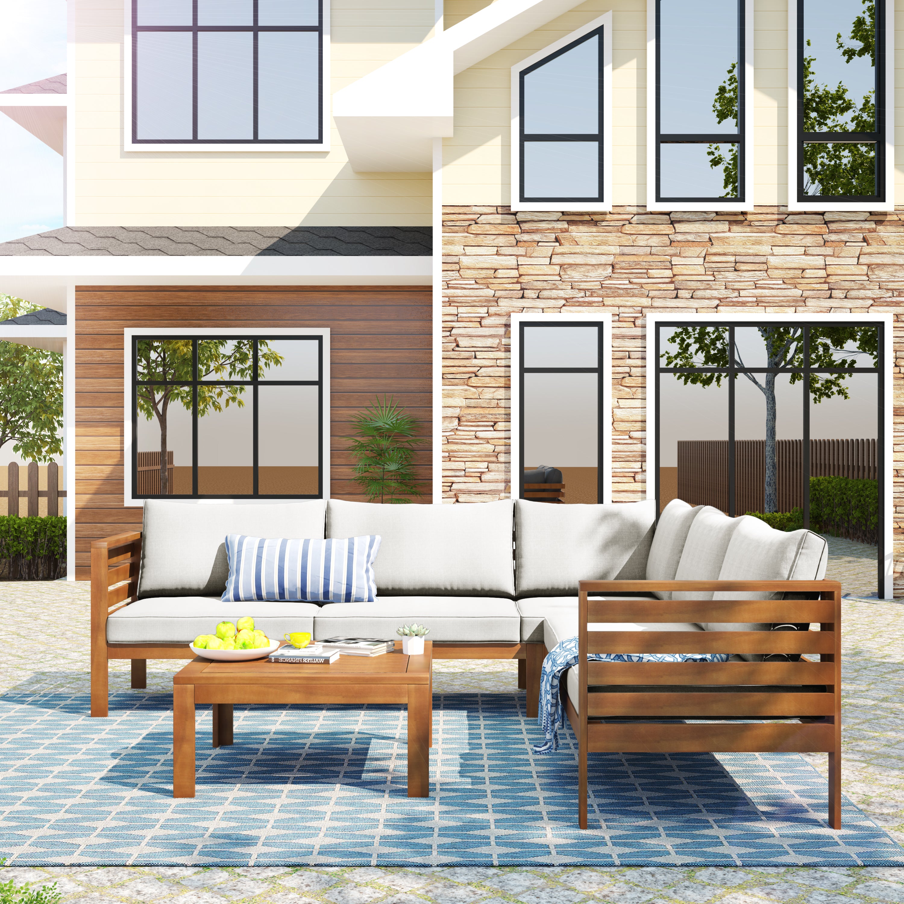 Wood Structure Outdoor Sofa Set
