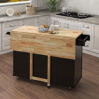 Kitchen Island with Spice Rack and Towel Rack - Black