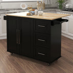 Kitchen Island with Spice Rack and Towel Rack - Black