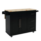 Kitchen Island with Spice Rack and Towel Rack - Black