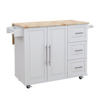 Kitchen Island with Spice Rack and Towel Rack - White