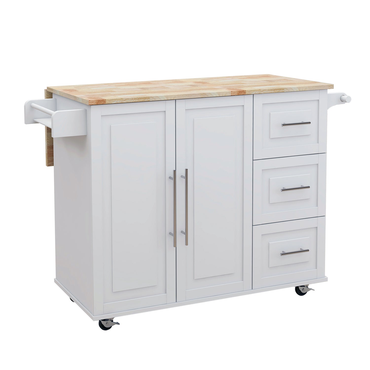 Kitchen Island with Spice Rack and Towel Rack - White