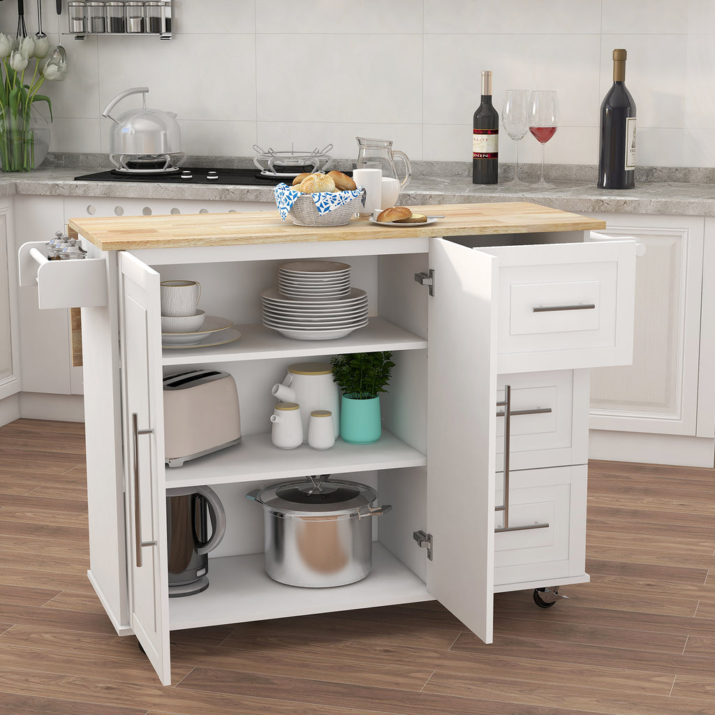 Kitchen Island with Spice Rack and Towel Rack - White
