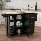 Kitchen Island with Spice Rack and Towel Rack - Black