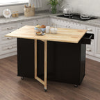 Kitchen Island with Spice Rack and Towel Rack - Black