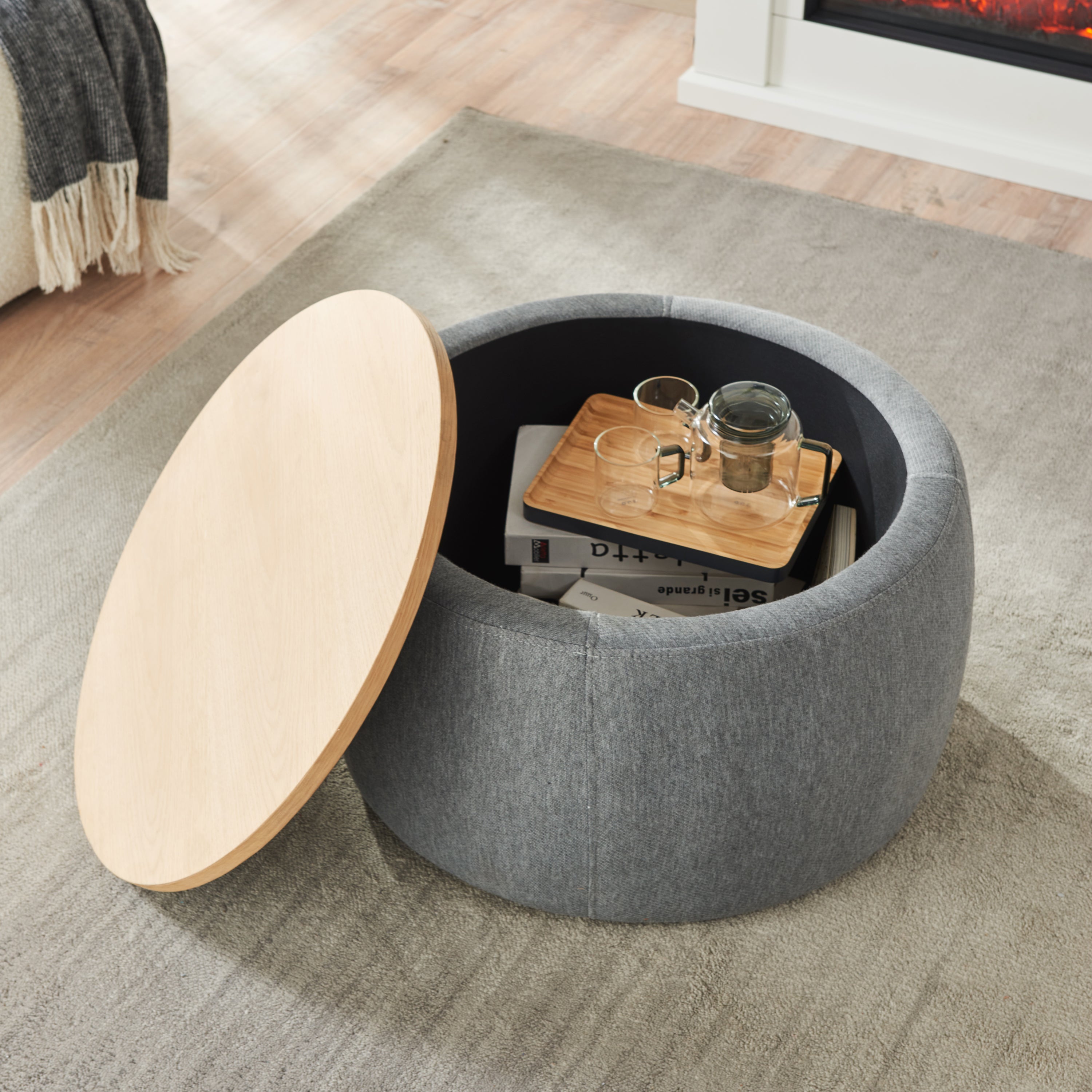 Round Storage Ottoman - Dark
