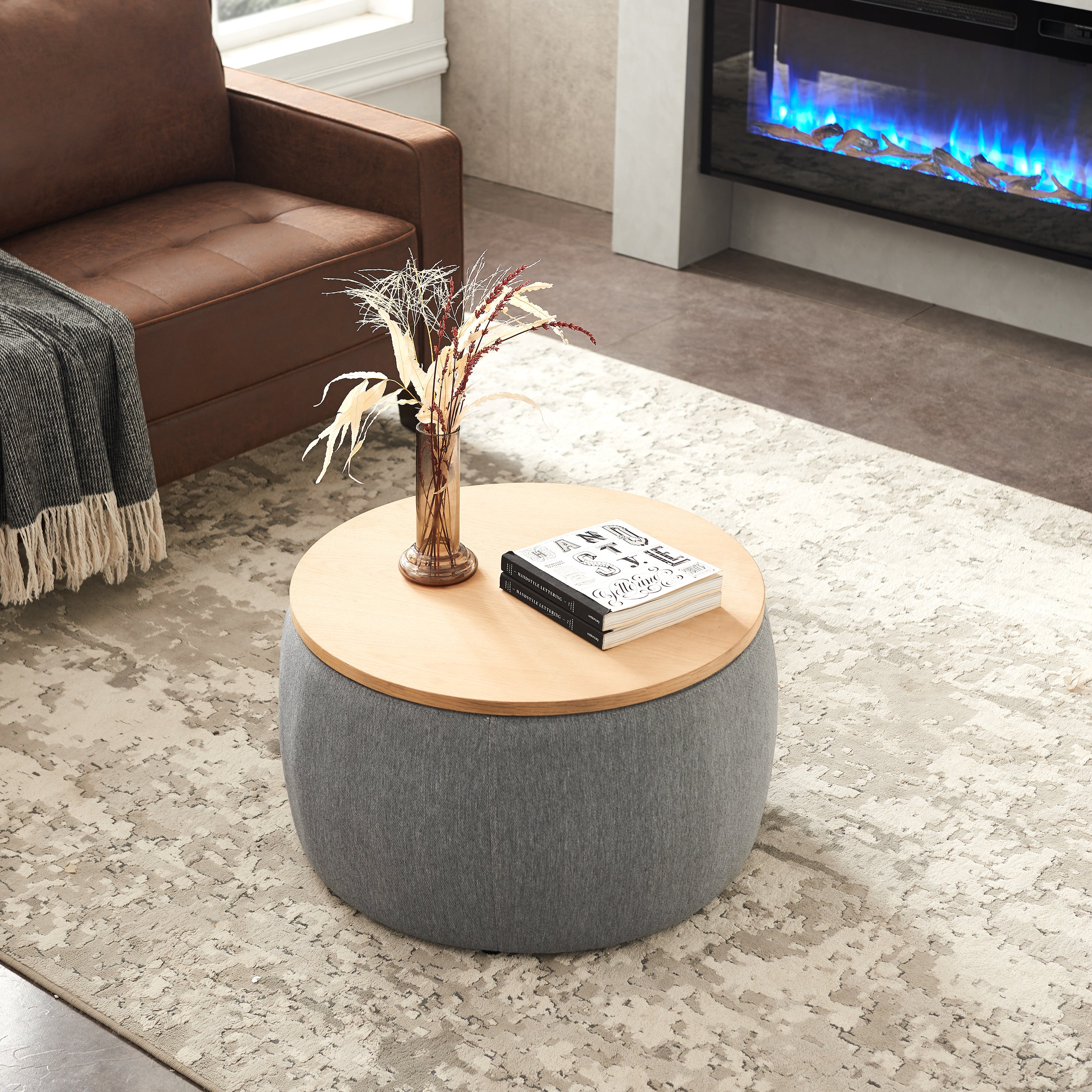 Round Storage Ottoman - Dark